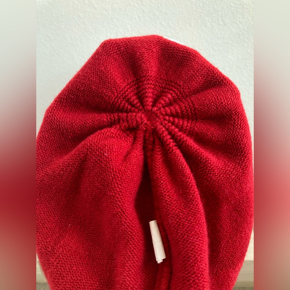 Red Knit Beret Slouchy Winter Hat One Size Ribbed Band - Picture 6 of 6